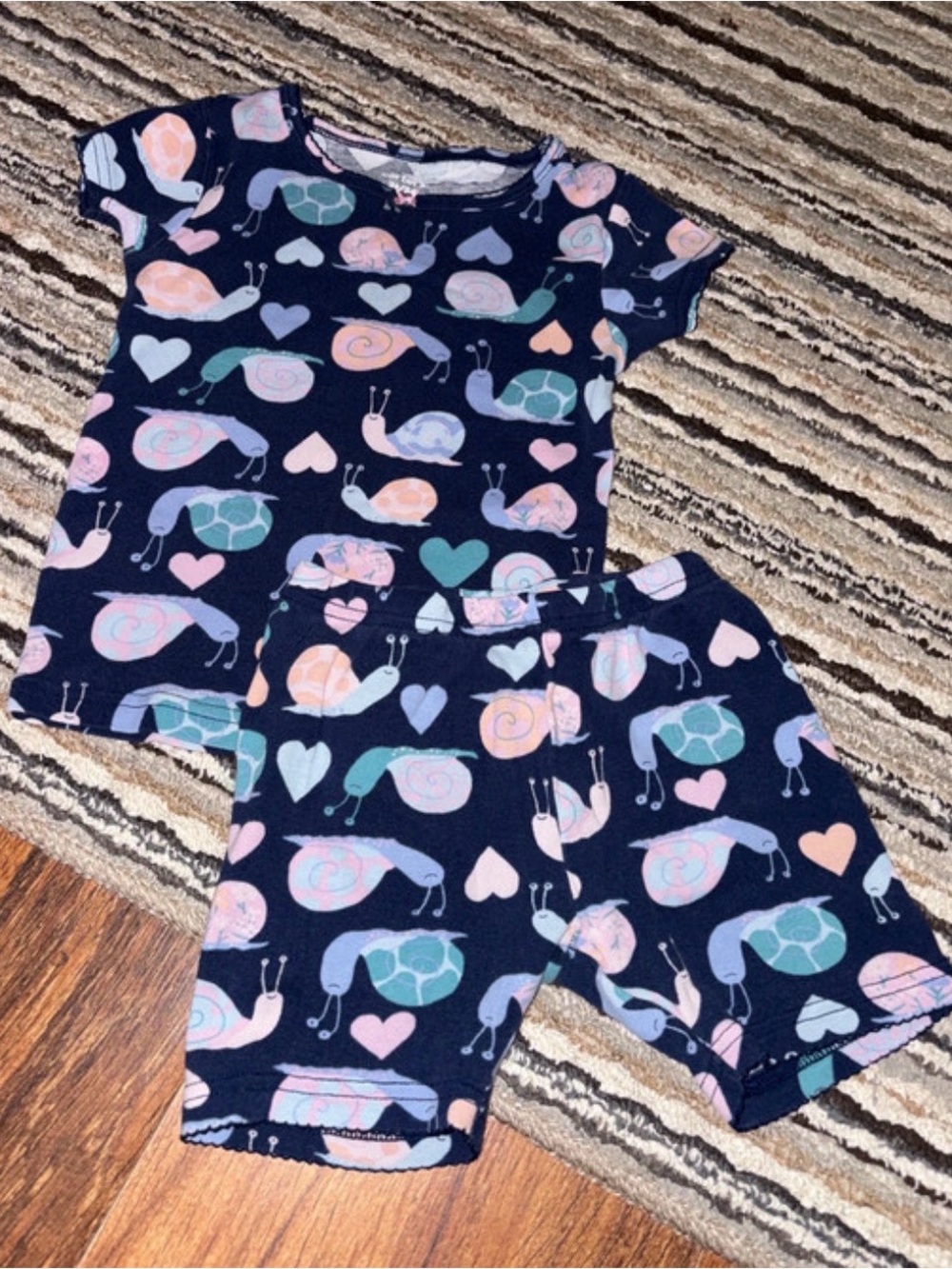 Carter's Navy Snail & Heart Short Pajama Set - Pink, Teal, Lavender